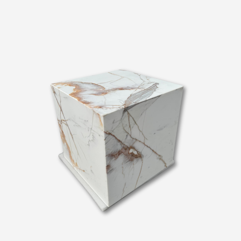 Cube Side Table - Gold Calacatta Marble