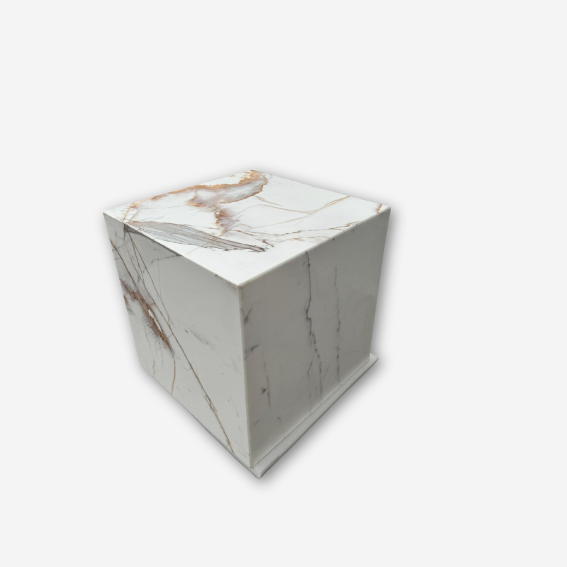 Cube Side Table - Gold Calacatta Marble