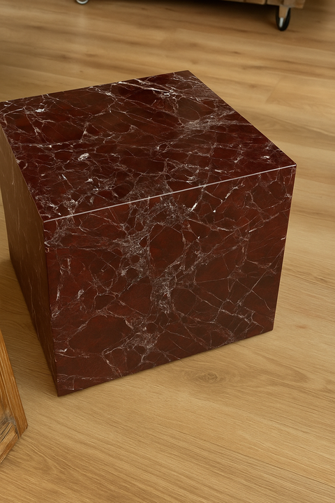 Cube Side Table - Rosso Levanto Marble