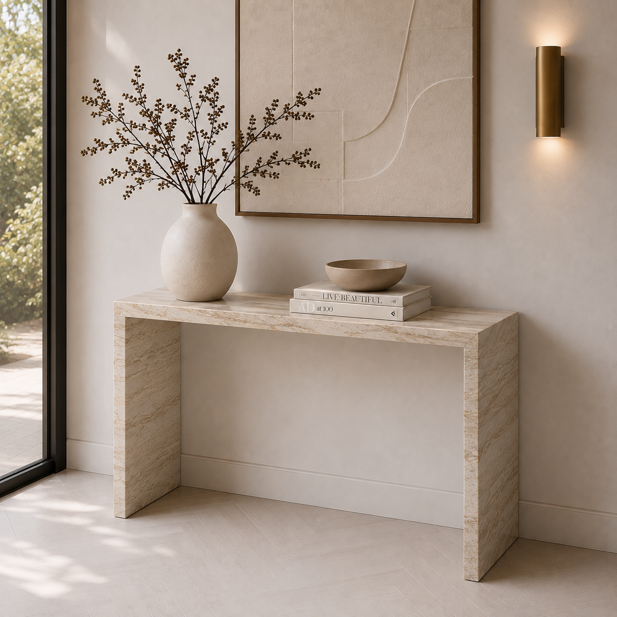 Waterfall Hallway Console - Taj Mahal Quartzite