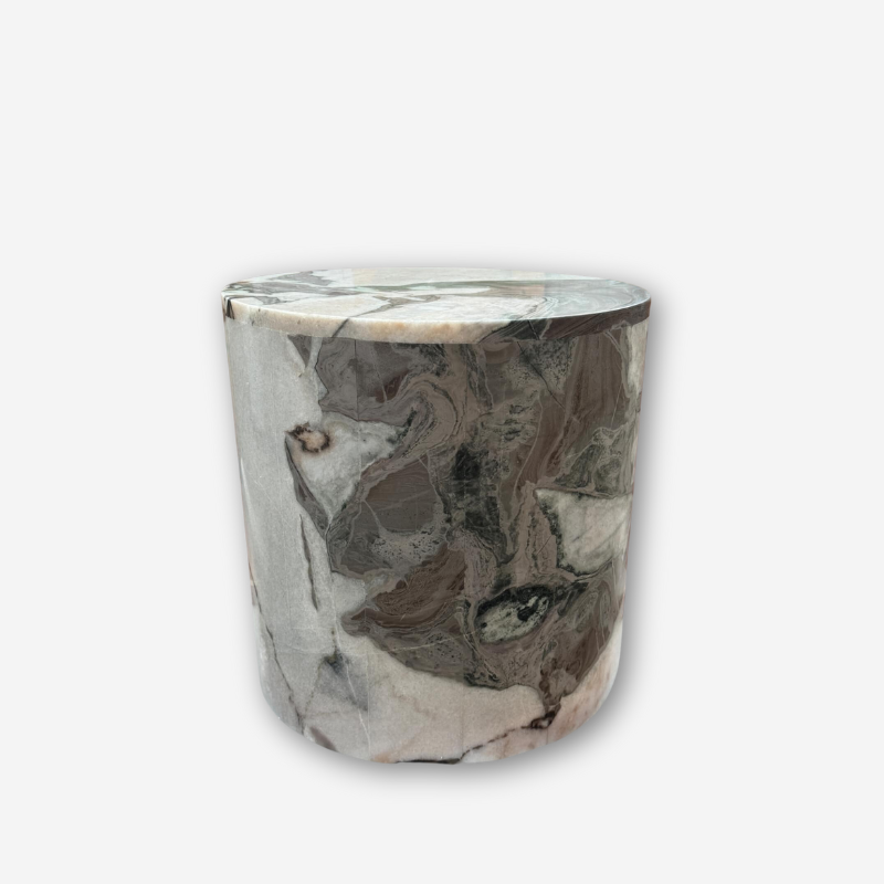 Rounded Side Table - Milky Blue Marble