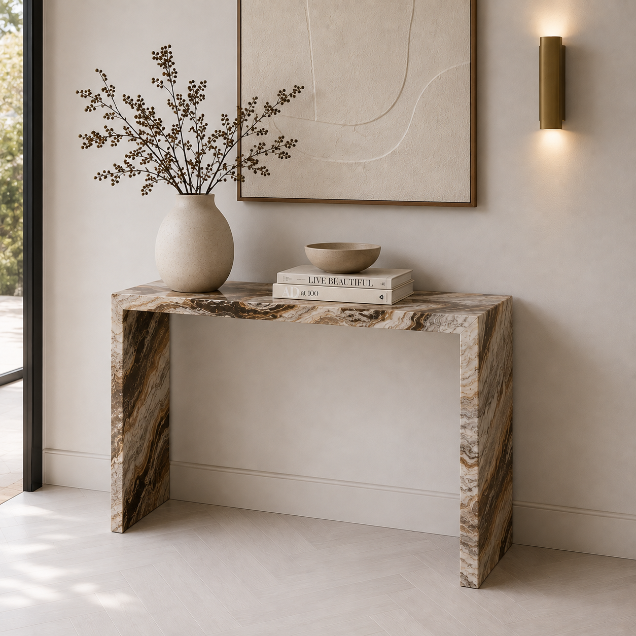 Waterfall Hallway Console - Tiramisu Marble