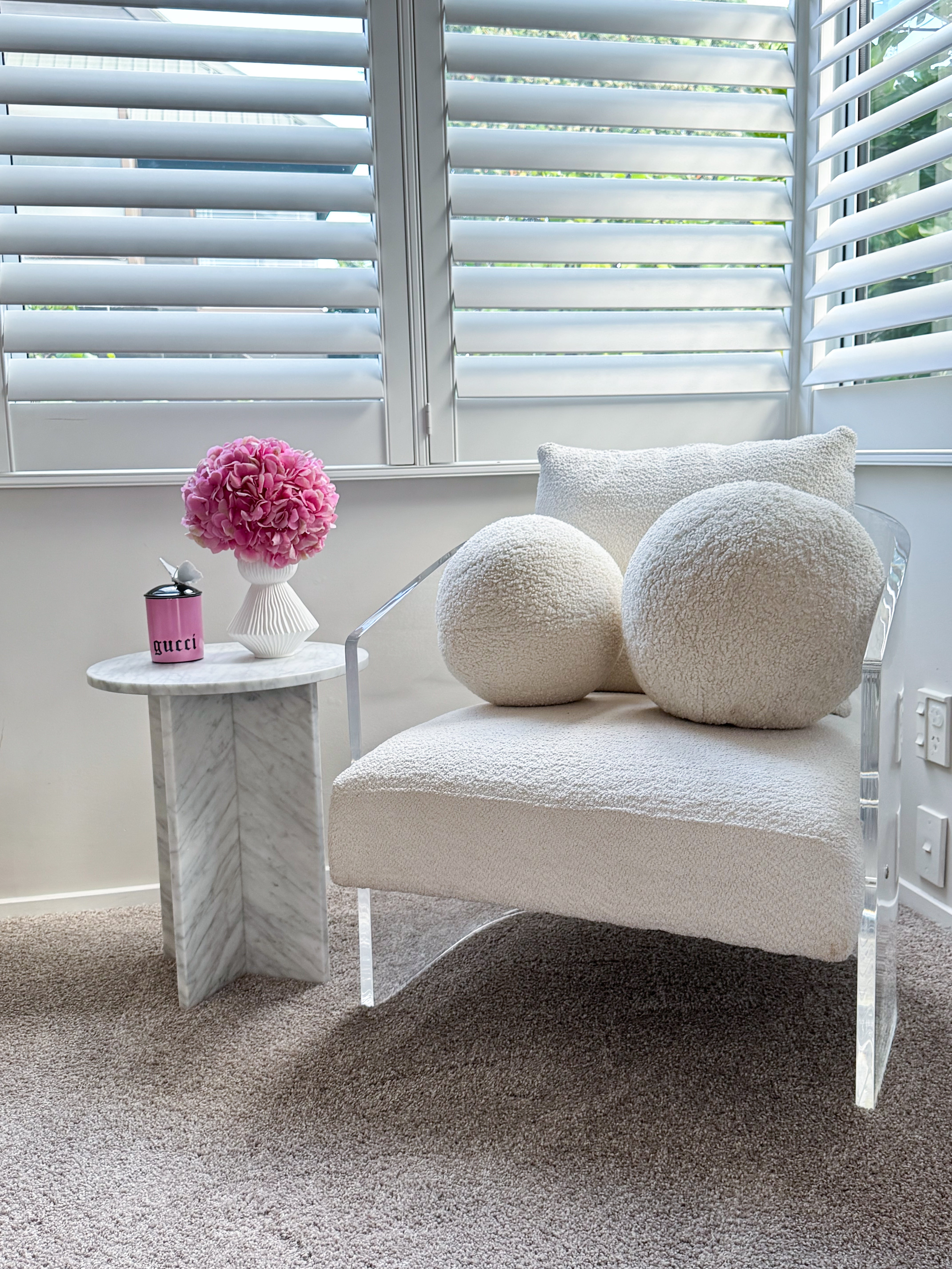 Round Cross Side Table - Carrara Marble