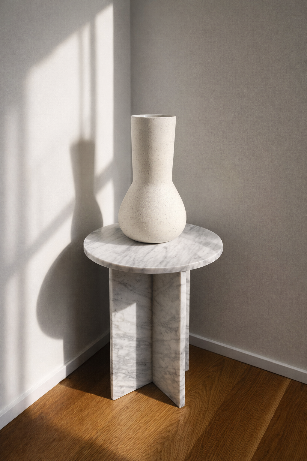 Round Cross Side Table - Carrara Marble