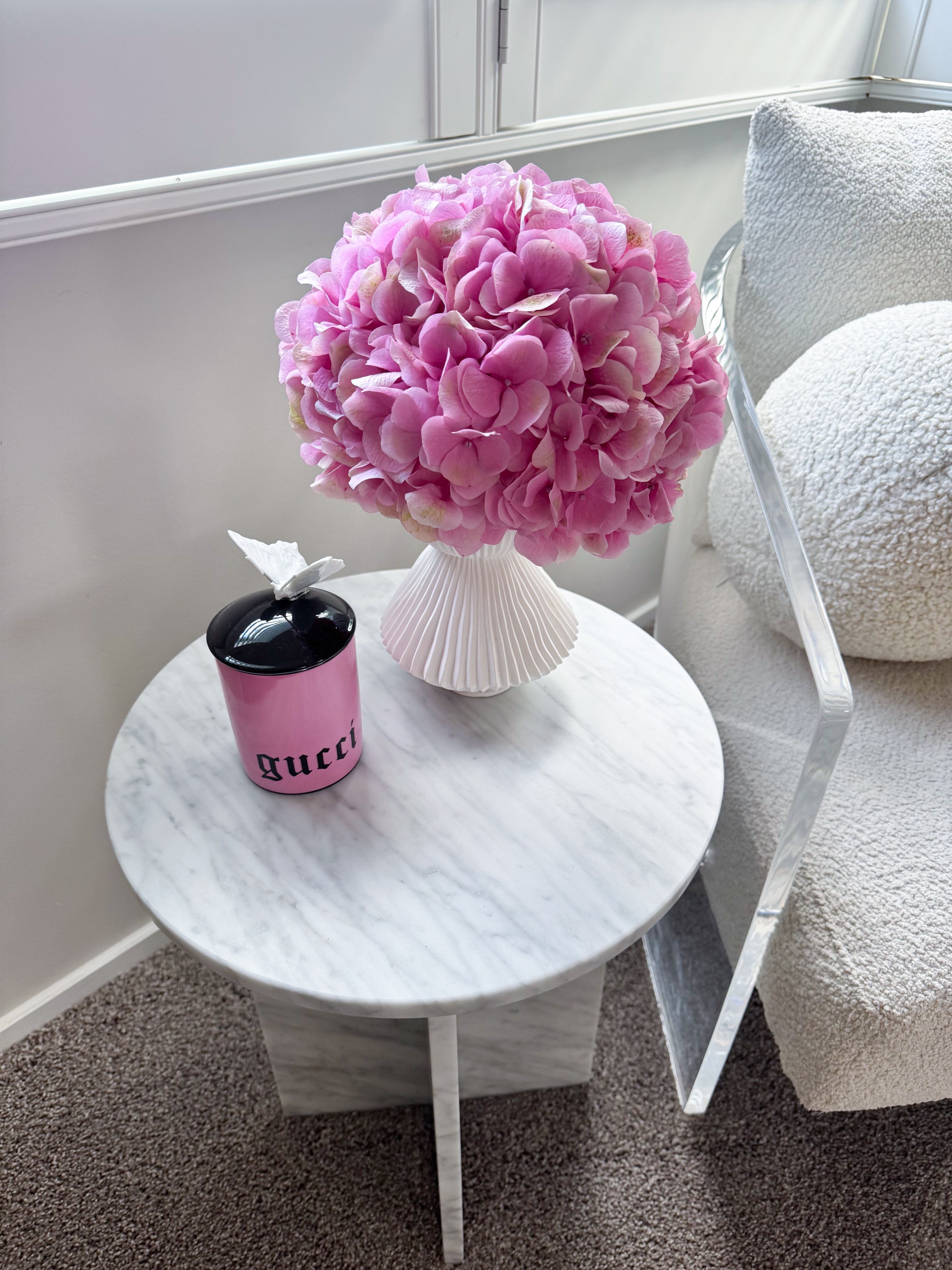 Round Cross Side Table - Carrara Marble