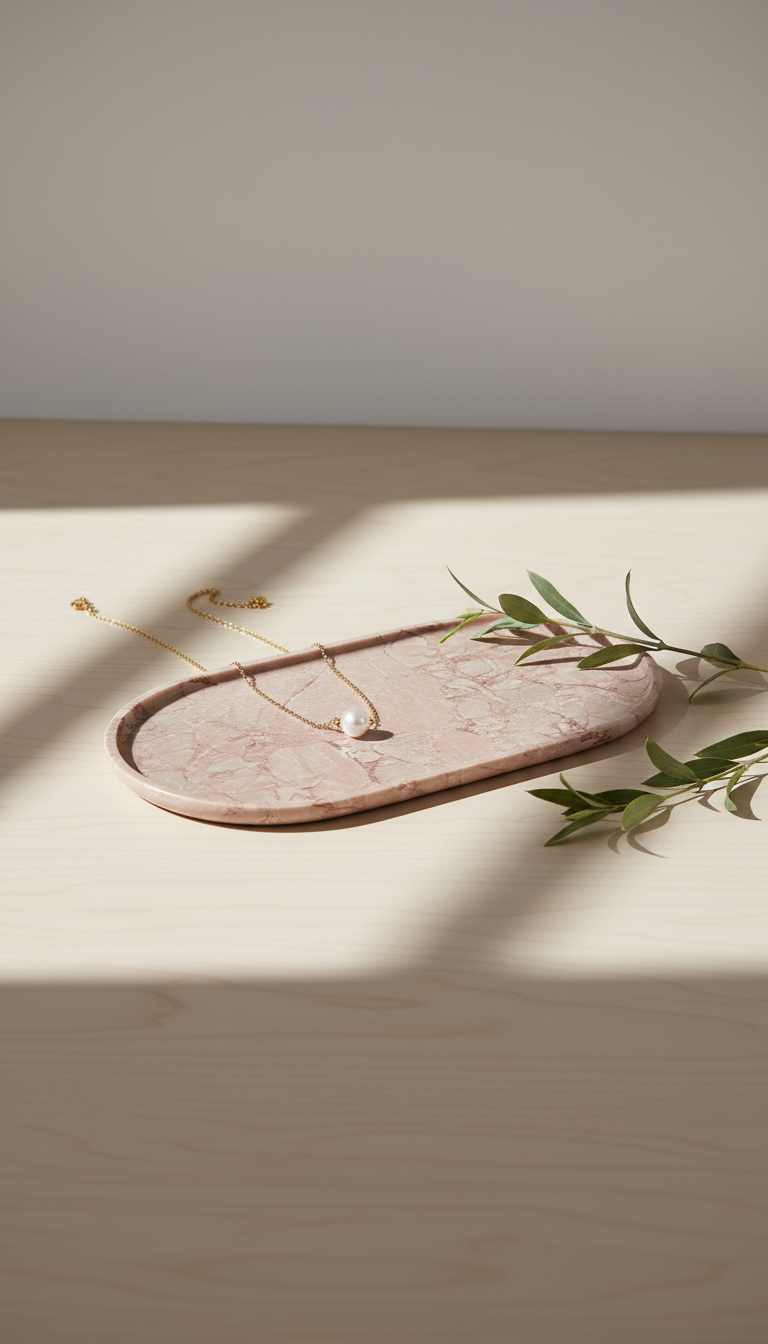 Oval Concave Tray - Pearl Pink Blush Marble