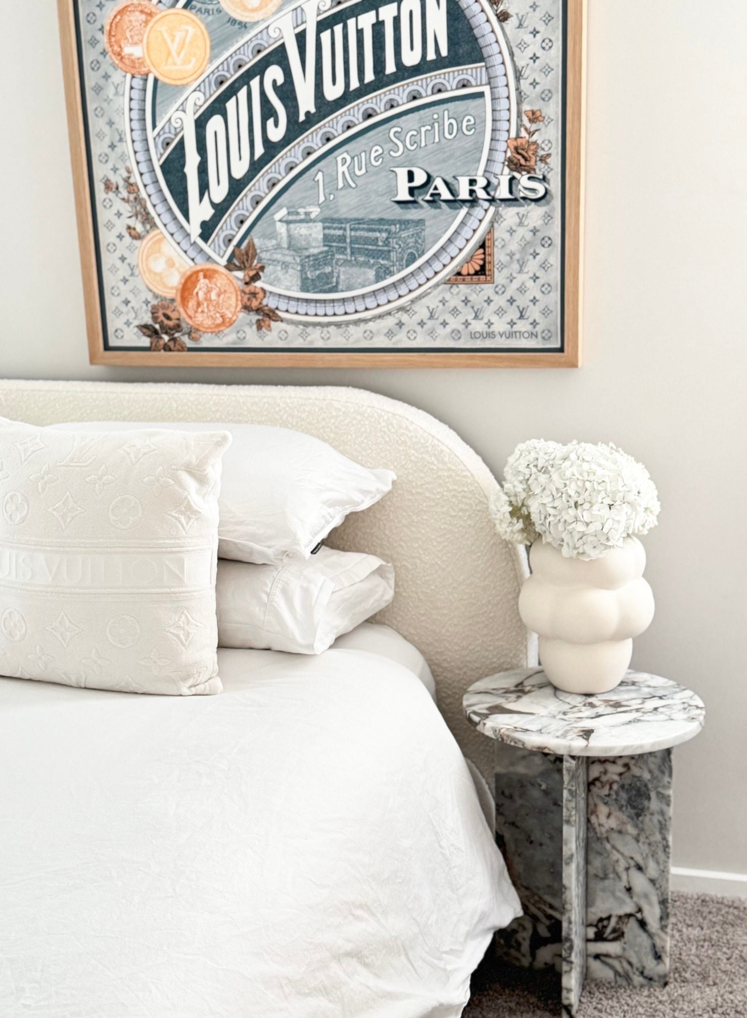 Round Cross Side Table - Milky Blue Marble