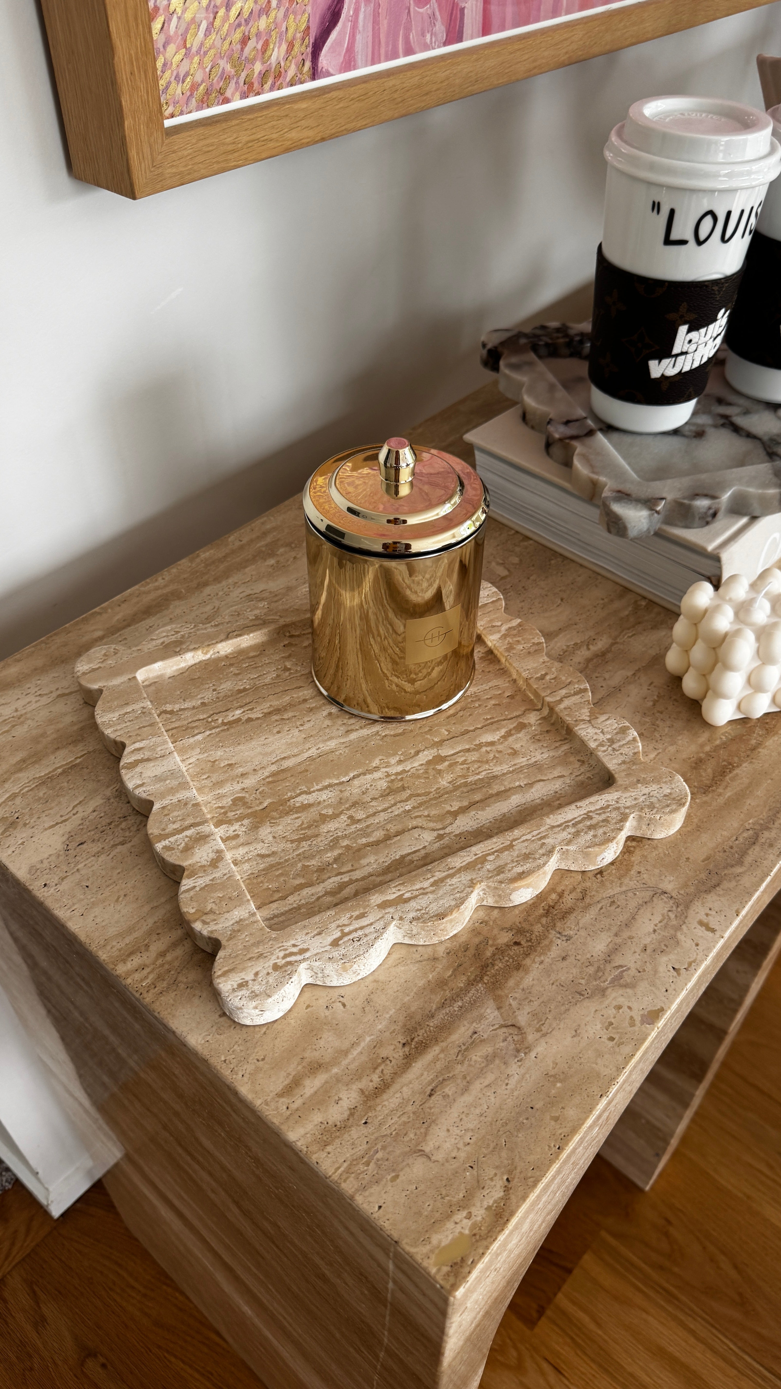 Scalloped Edge Tray - Travertine