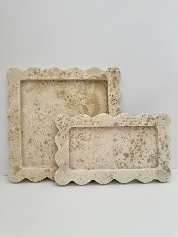 Scalloped Edge Tray - White Ivory Travertine