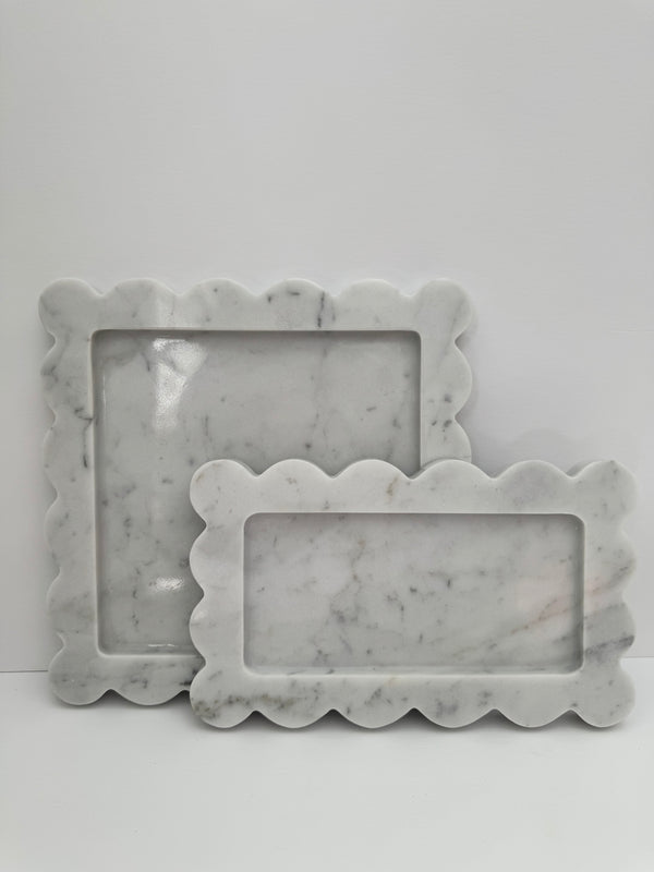 Scalloped Edge Tray - Carrara Marble