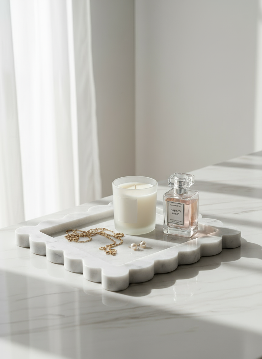 Scalloped Edge Tray - Carrara Marble