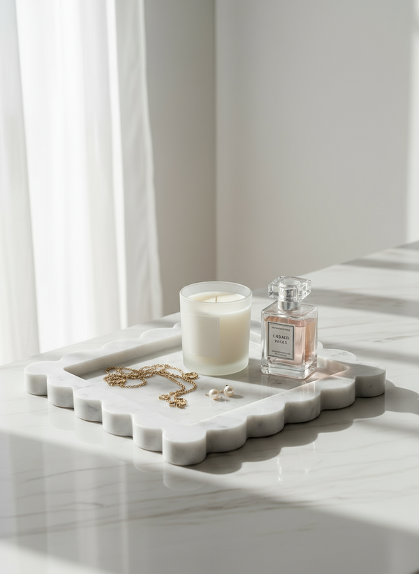 Scalloped Edge Tray - Carrara Marble