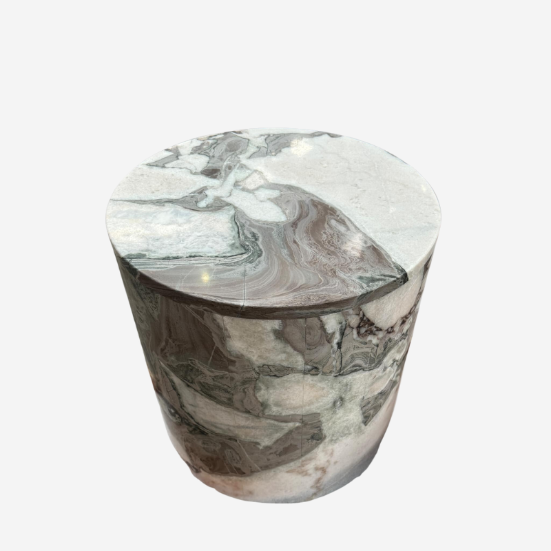 Rounded Side Table - Milky Blue Marble