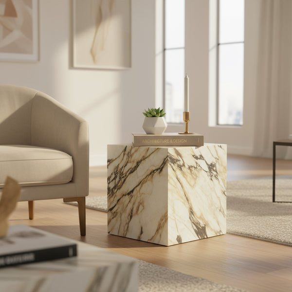Cube Side Table - Viola Calacatta Marble