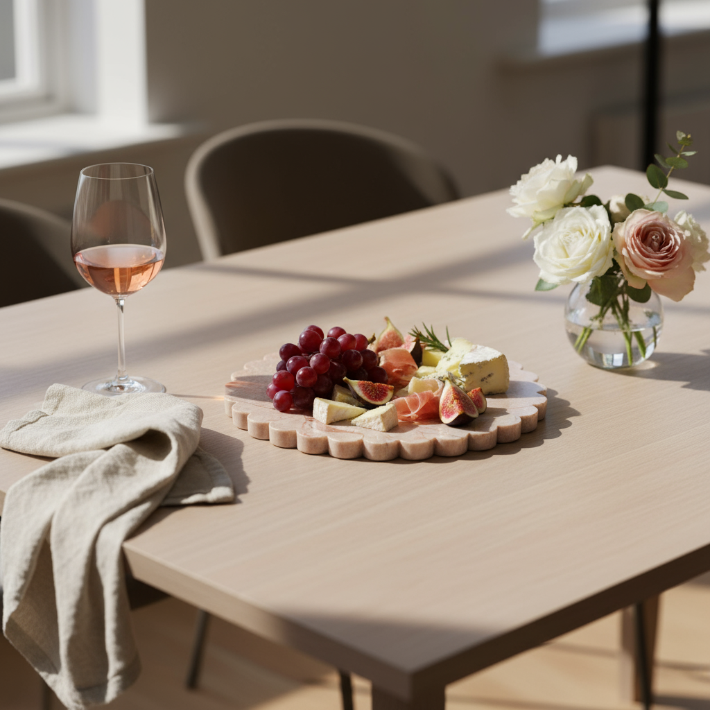Scalloped Edge Round Tray - Pearl Pink Blush Marble