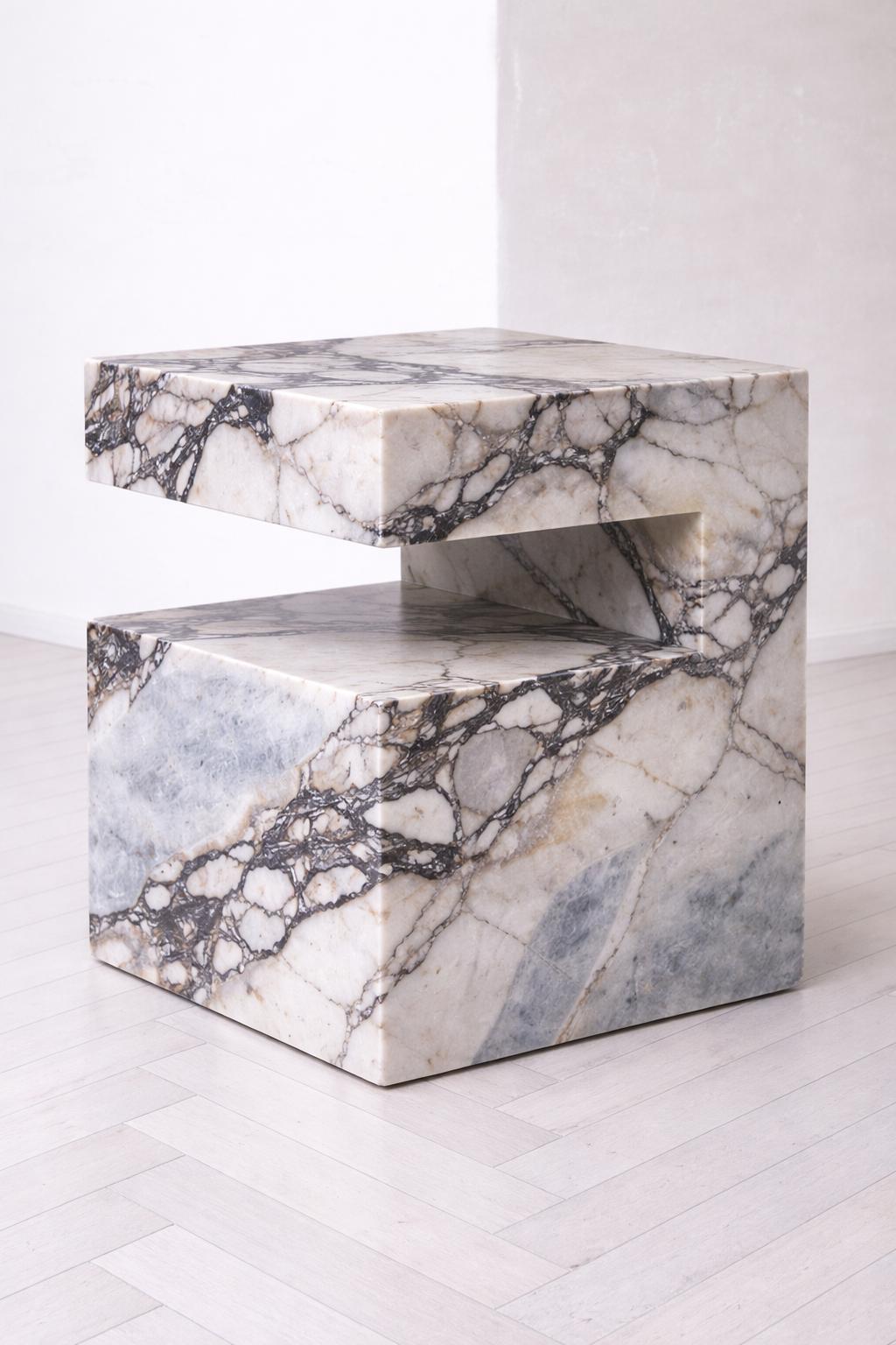 The C Side Table - Milky Blue Marble