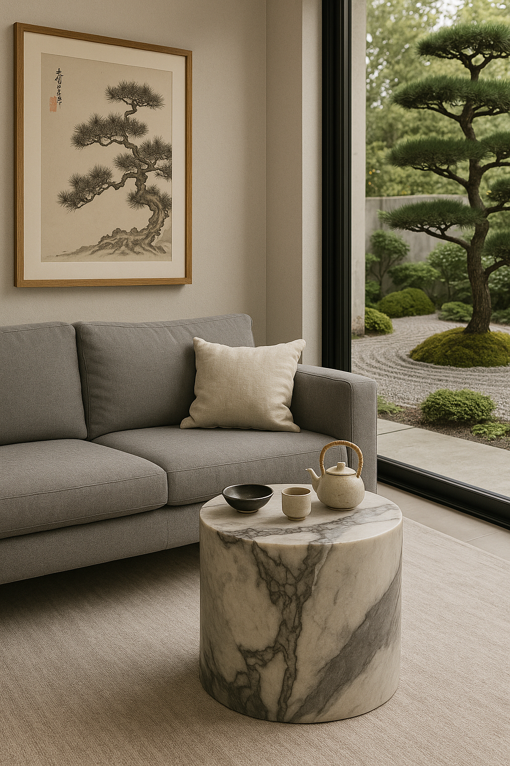 Rounded Side Table - Milky Blue Marble