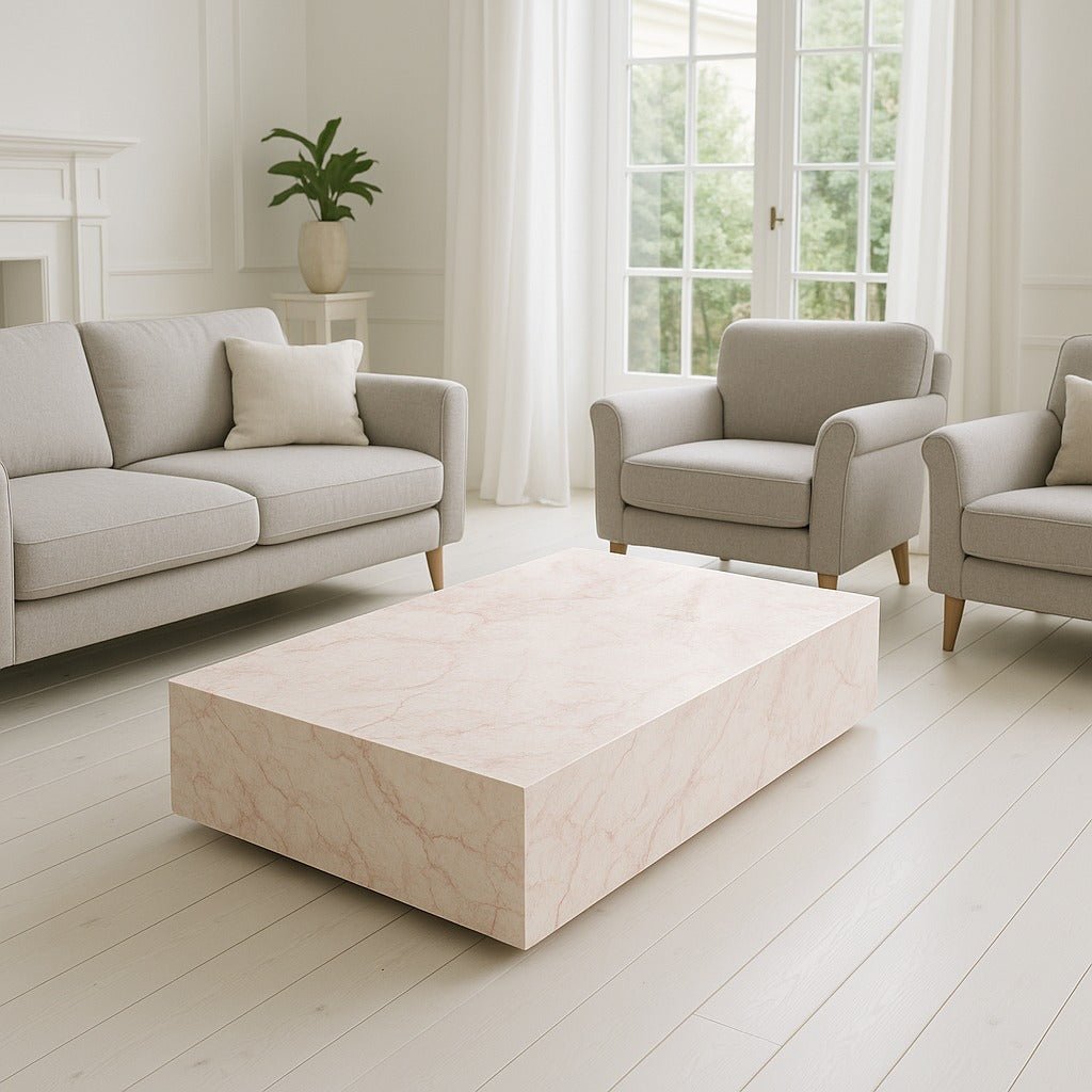 Block Coffee Table - Cream Rosa Marble - Large natural stone furniture New Zealand - Natural Stone Co