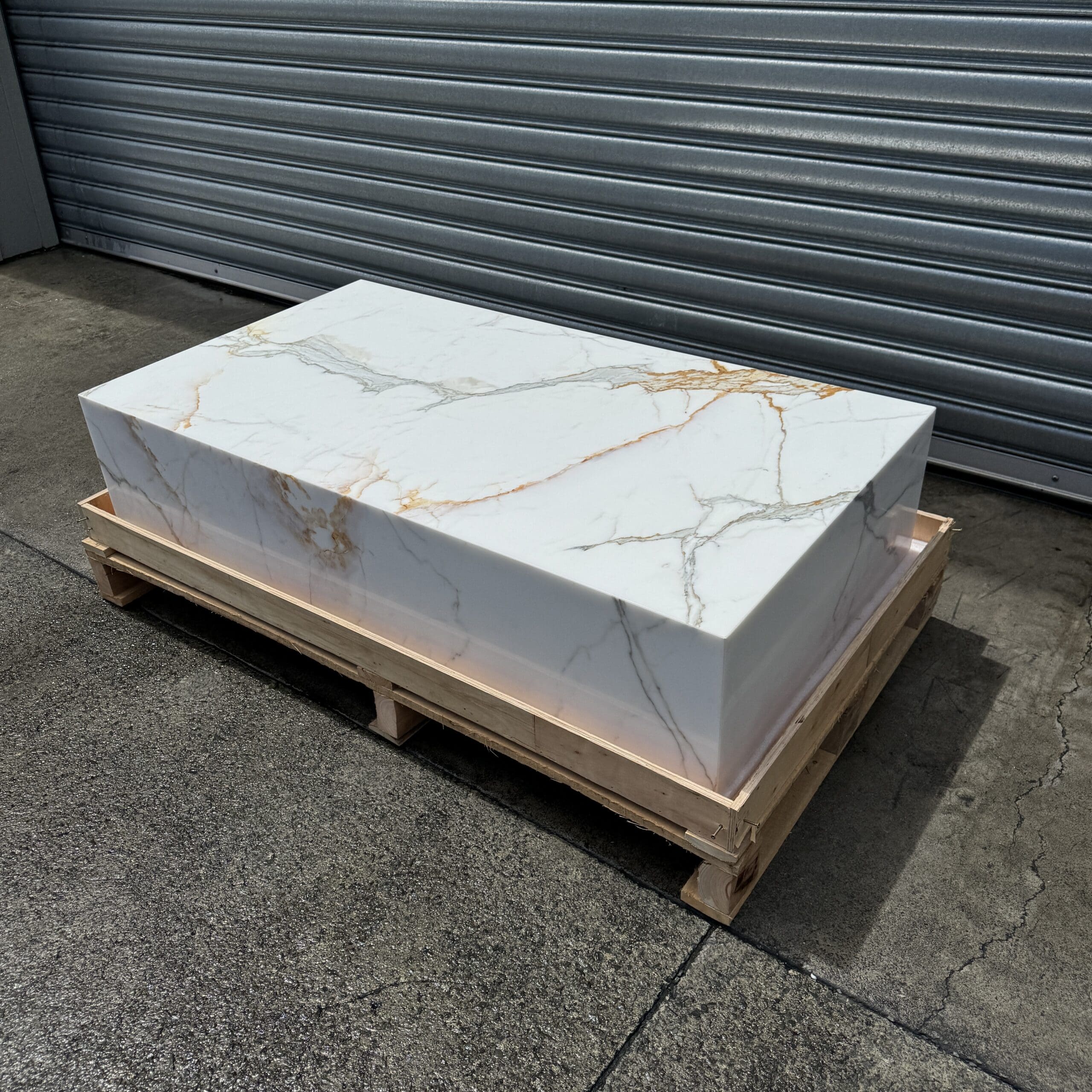 Block Coffee Table - Gold Calacatta Large natural stone furniture New Zealand - Natural Stone Co