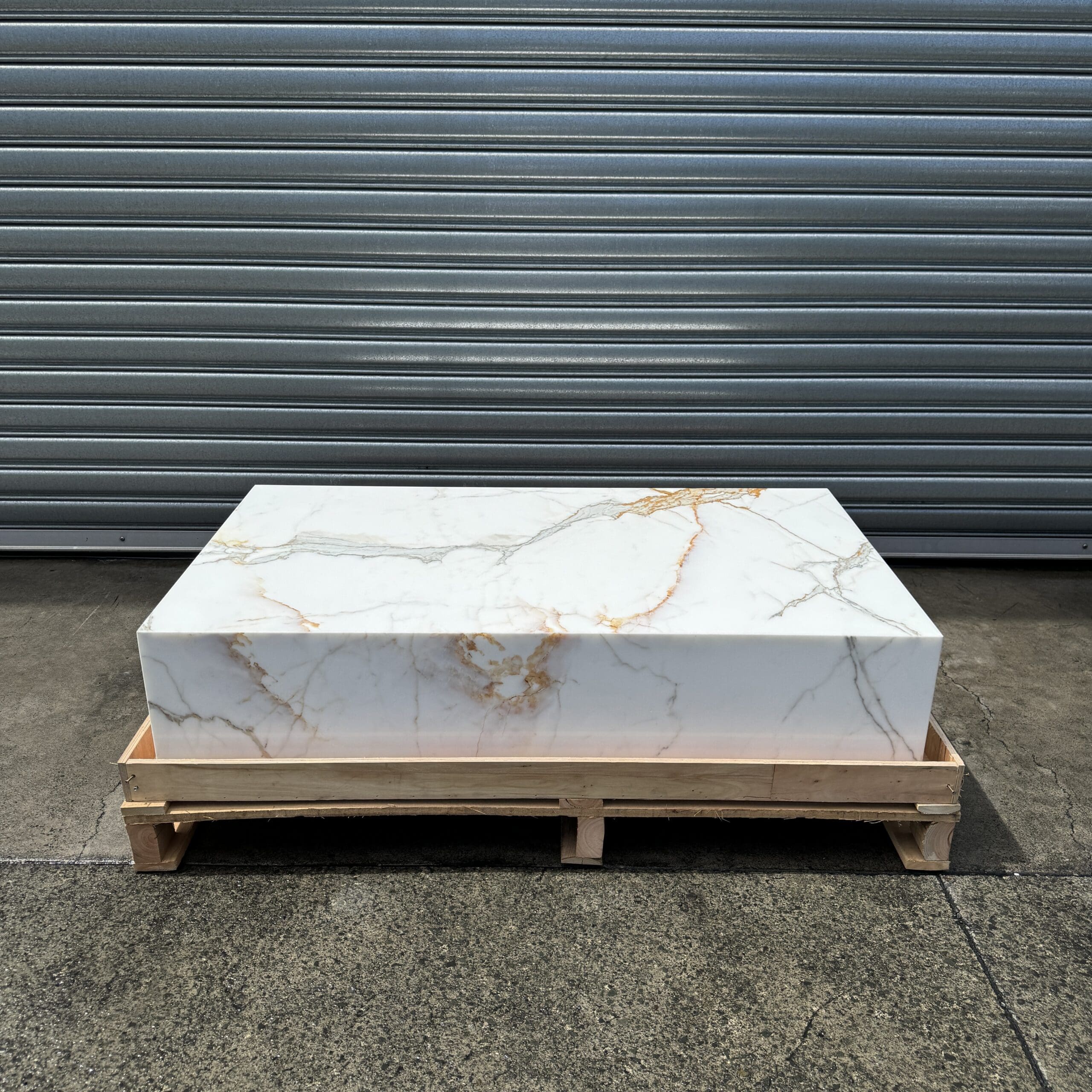 Block Coffee Table - Gold Calacatta Large natural stone furniture New Zealand - Natural Stone Co