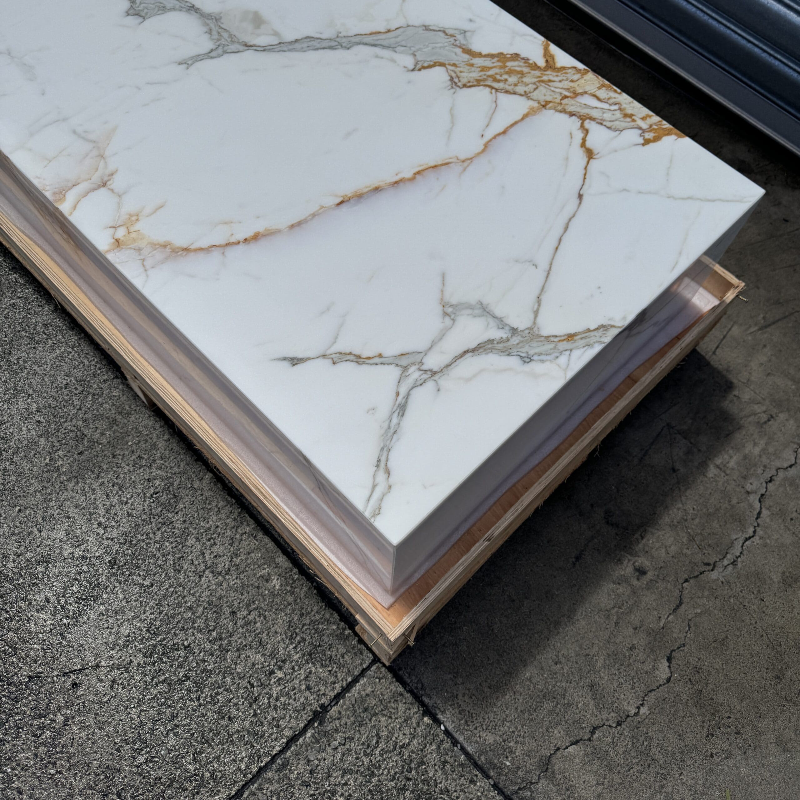 Block Coffee Table - Gold Calacatta Large natural stone furniture New Zealand - Natural Stone Co