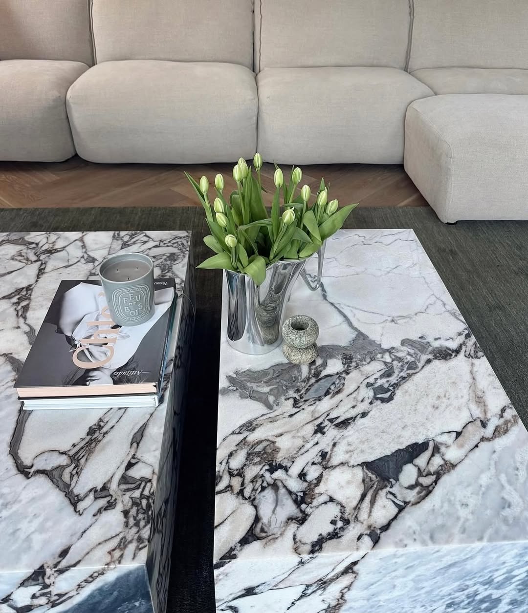 Block Coffee Table - Milky Blue Marble - Small natural stone furniture New Zealand - Natural Stone Co