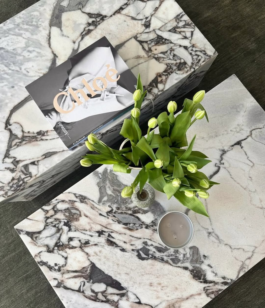 Block Coffee Table - Milky Blue Marble - Small natural stone furniture New Zealand - Natural Stone Co