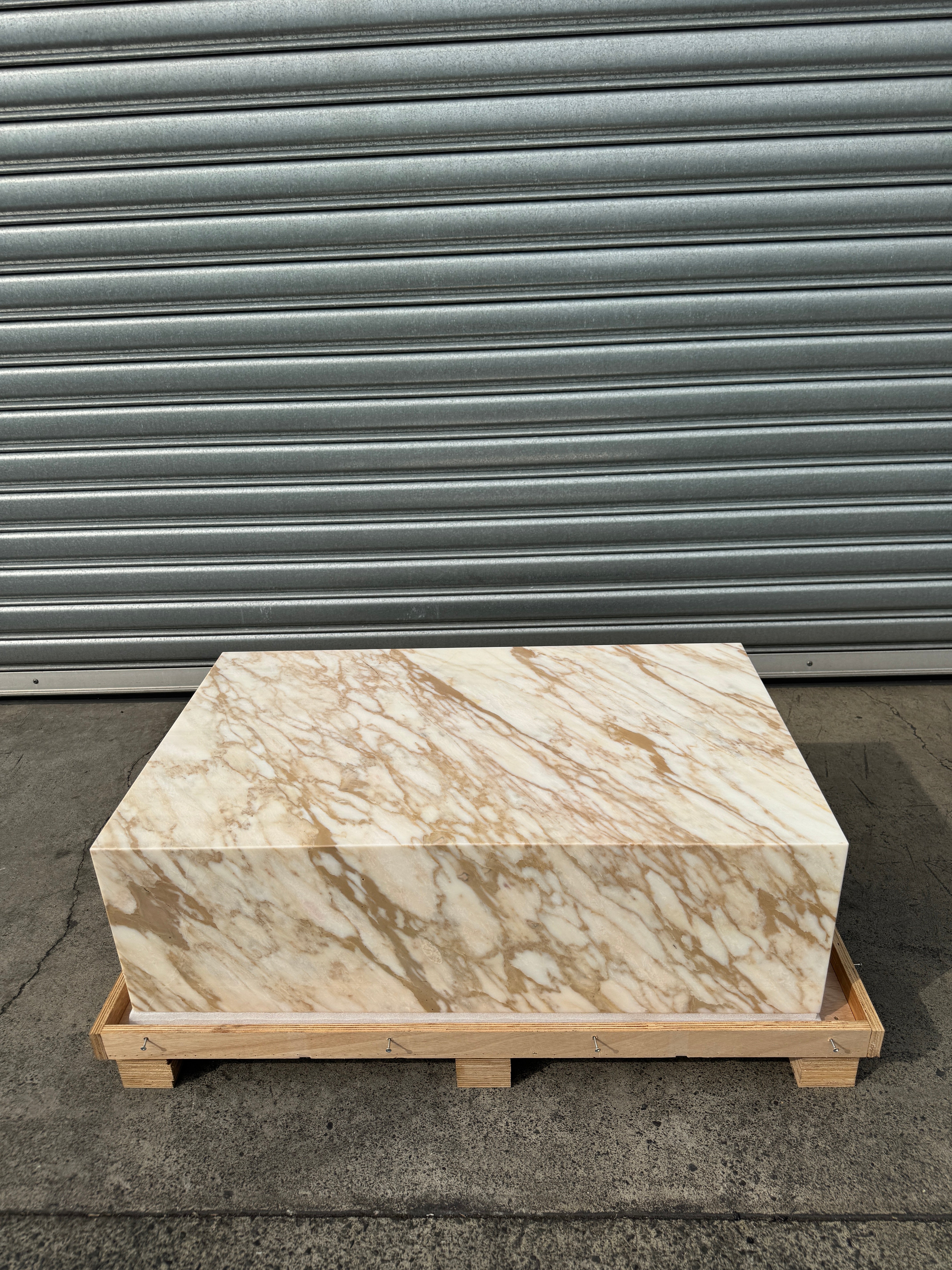 Block Coffee Table - New Gold Calacatta natural stone furniture New Zealand - Natural Stone Co