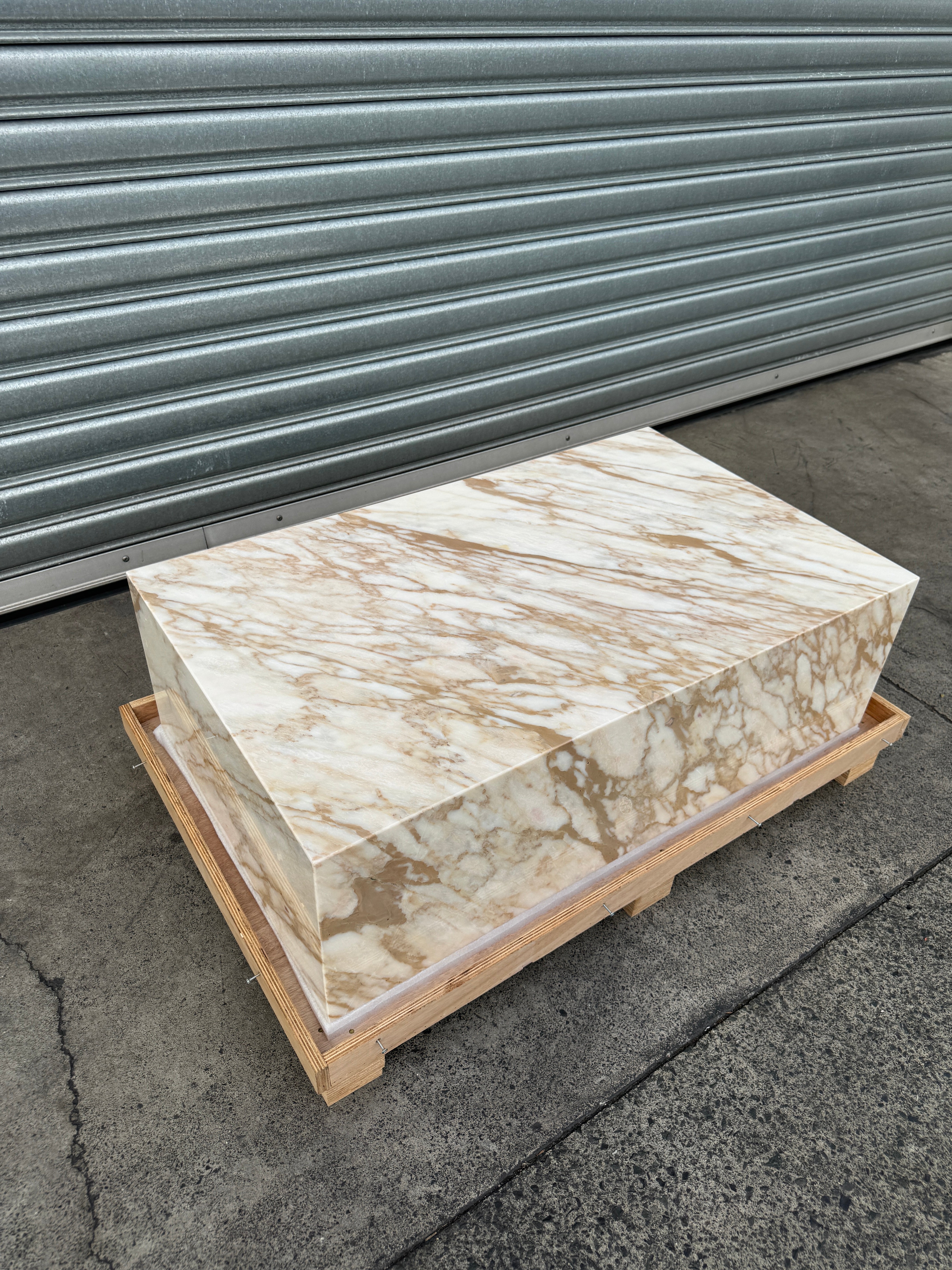 Block Coffee Table - New Gold Calacatta natural stone furniture New Zealand - Natural Stone Co