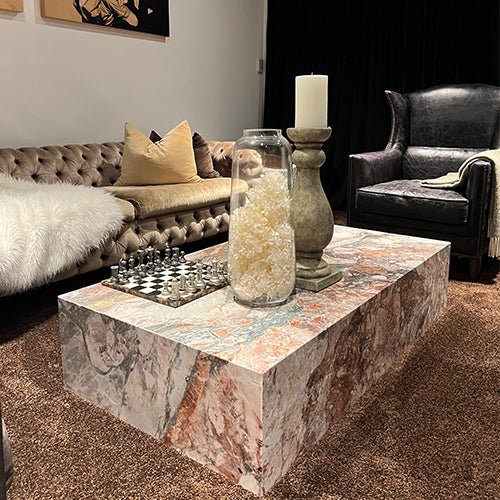 Block Coffee Table - Seasonal Pink Marble - Large natural stone furniture New Zealand - Natural Stone Co