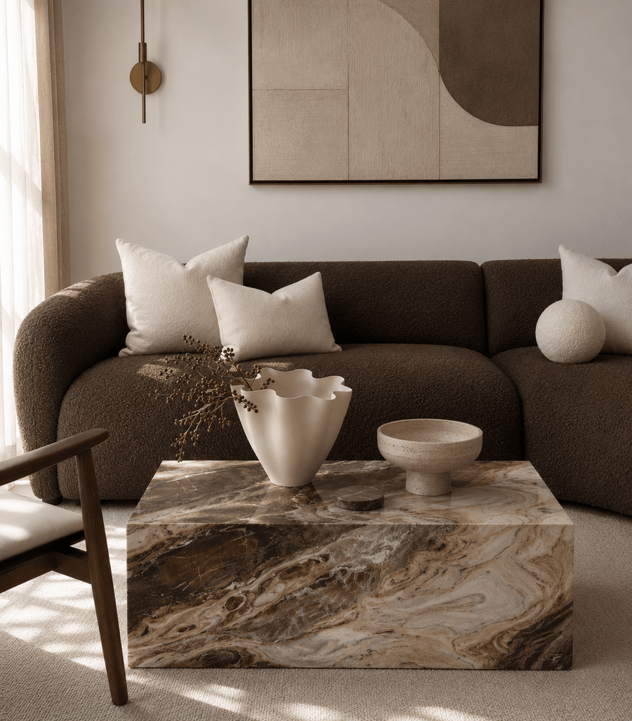 Block Coffee Table - Tiramisu Marble natural stone furniture New Zealand - Natural Stone Co