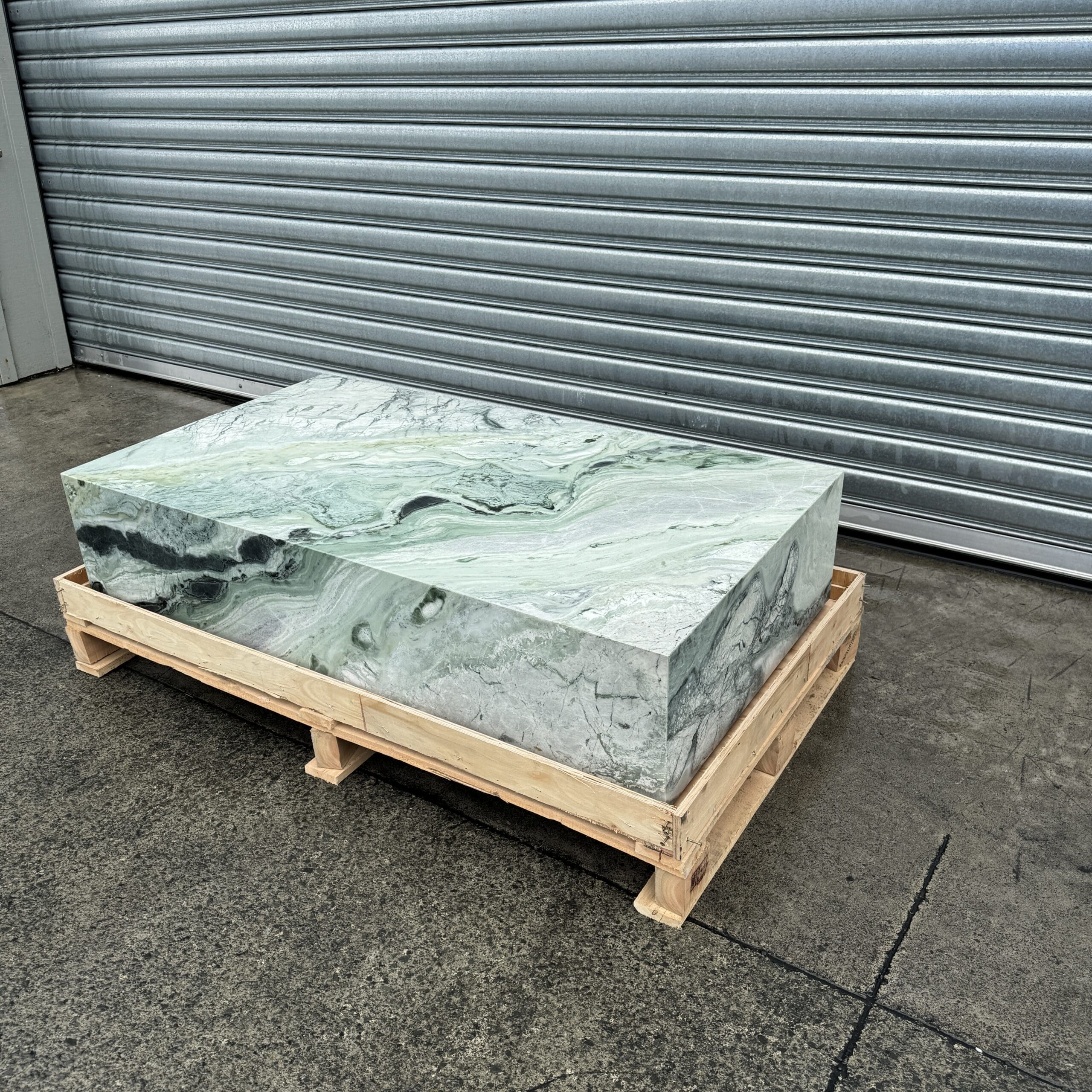 Block Coffee Table - Twill Green Marble natural stone furniture New Zealand - Natural Stone Co