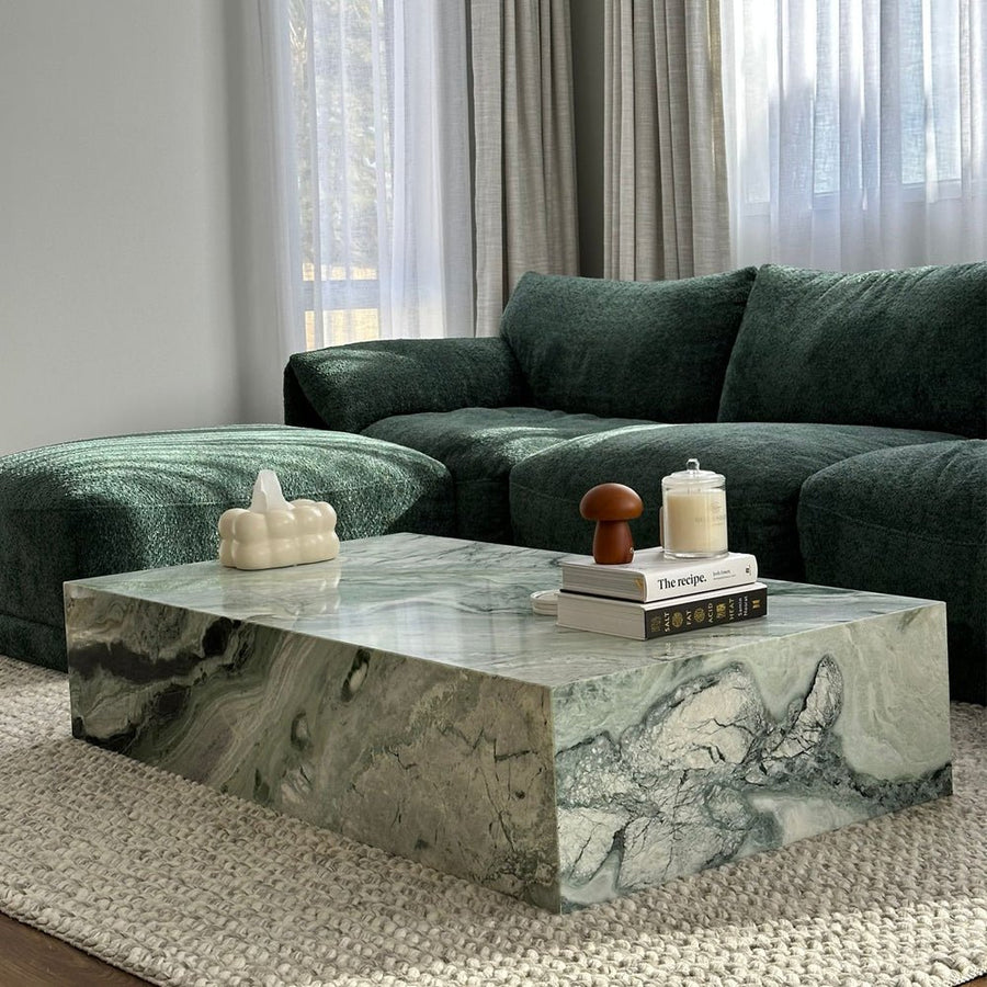 Block Coffee Table - Twill Green Marble natural stone furniture New Zealand - Natural Stone Co