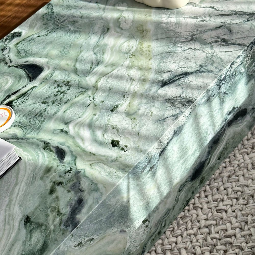 Block Coffee Table - Twill Green Marble natural stone furniture New Zealand - Natural Stone Co