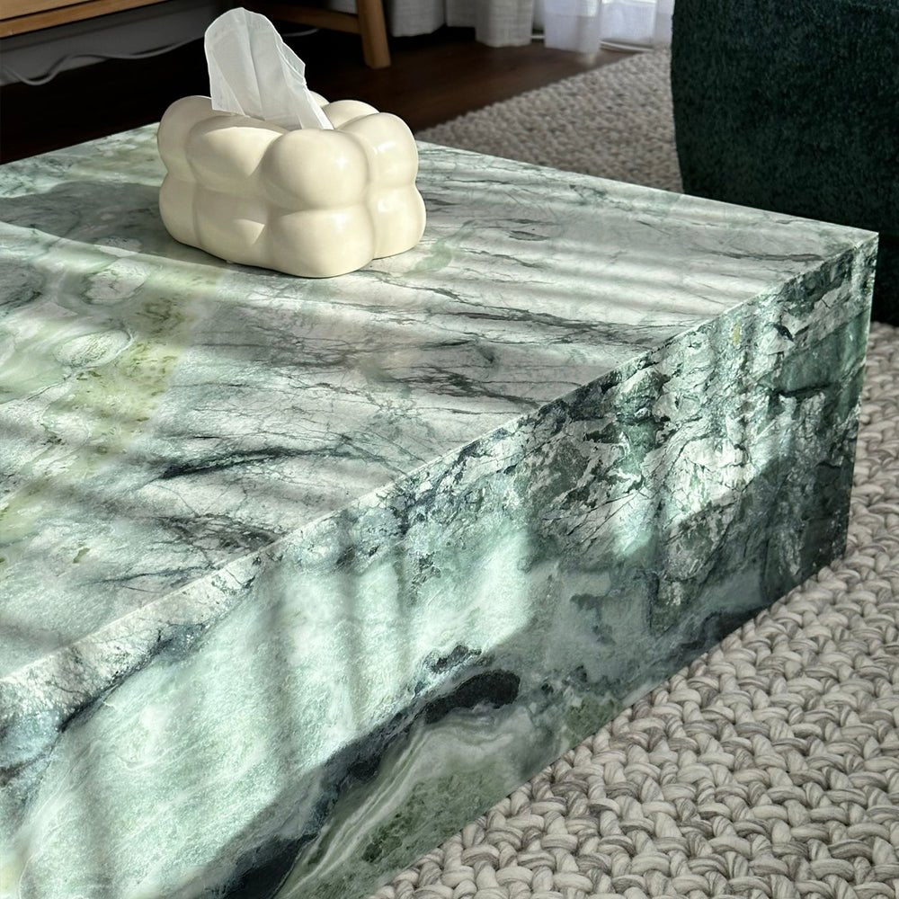 Block Coffee Table - Twill Green Marble natural stone furniture New Zealand - Natural Stone Co