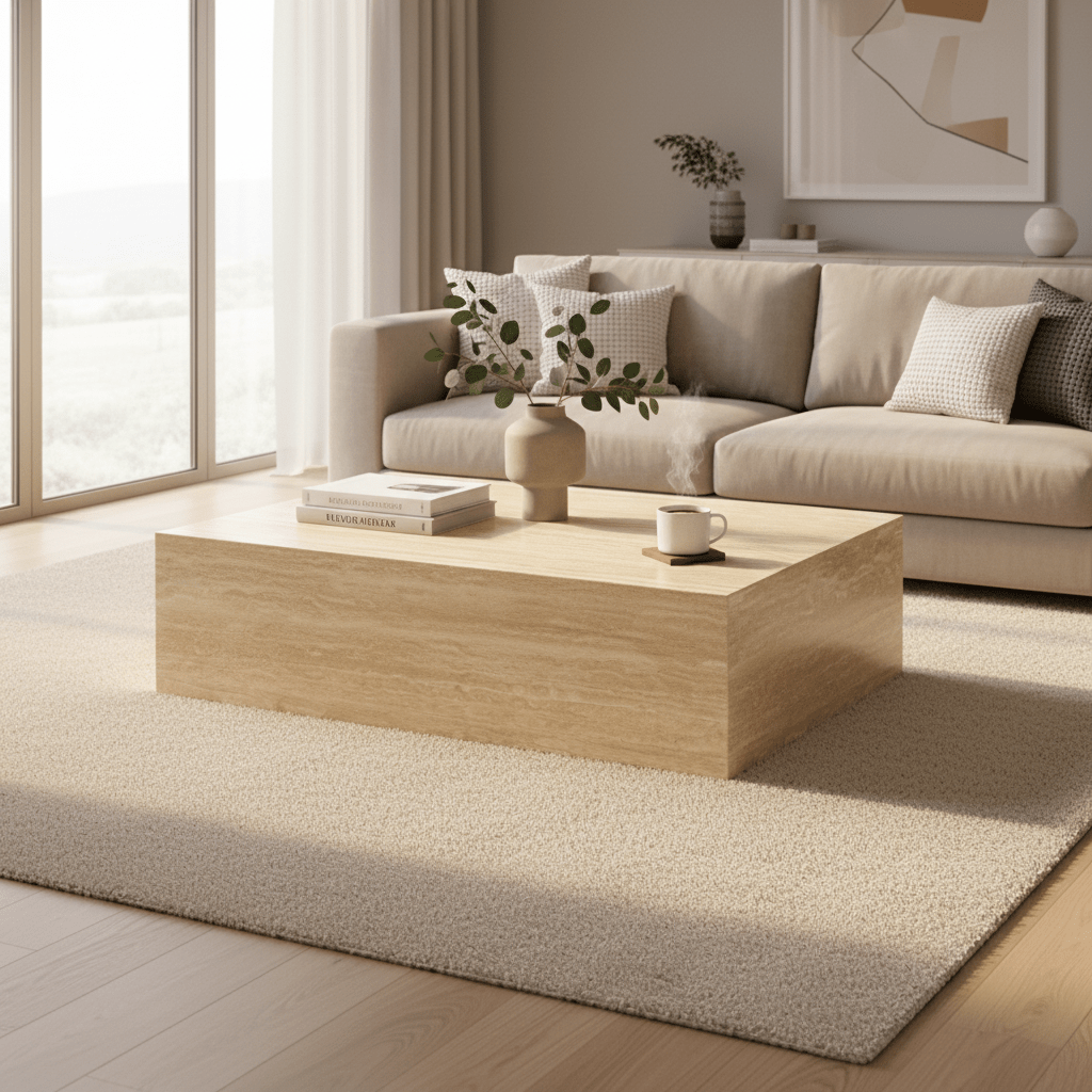 Block Coffee Table - Veincut Travertine - Large natural stone furniture New Zealand - Natural Stone Co