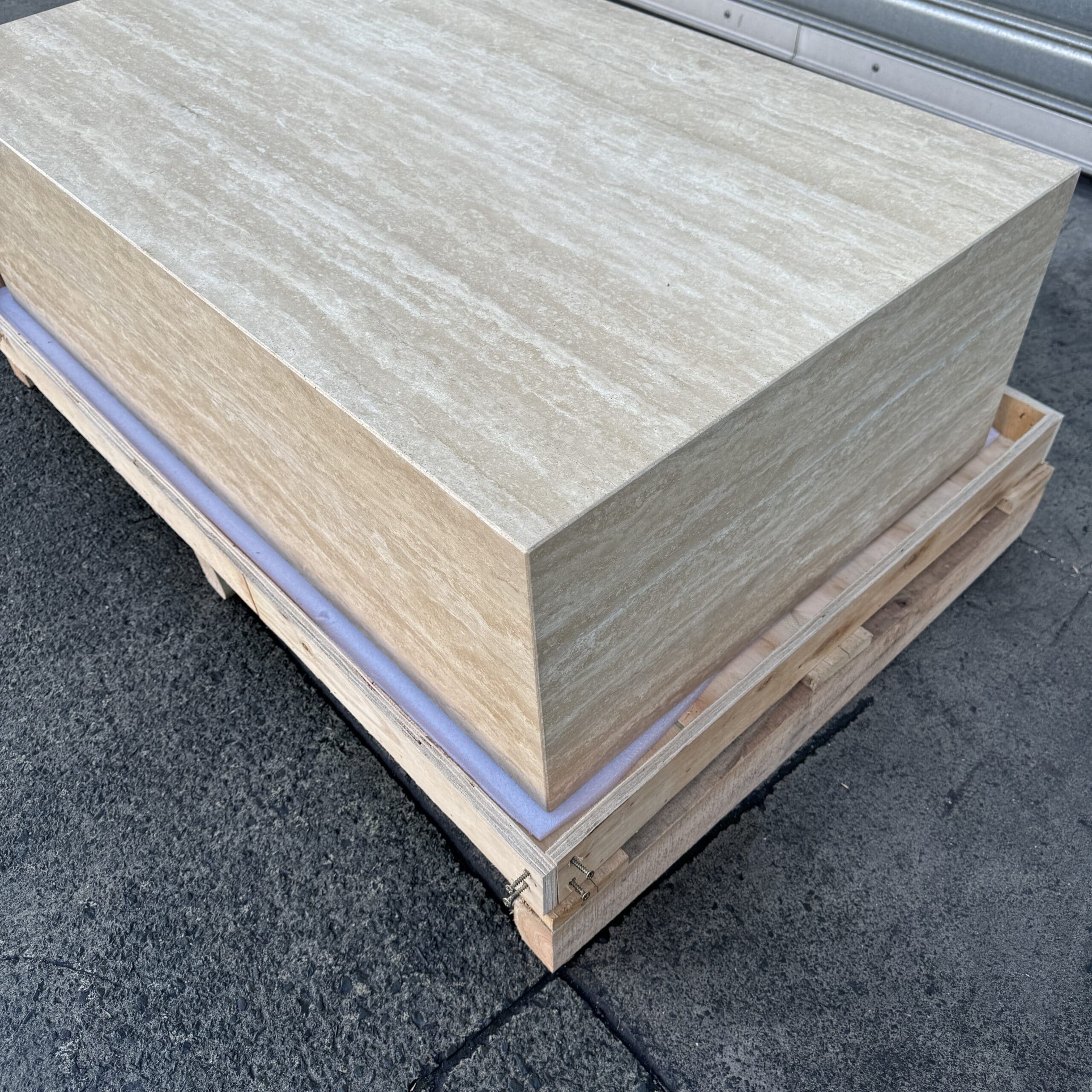 Block Coffee Table - Veincut Travertine - Small natural stone furniture New Zealand - Natural Stone Co