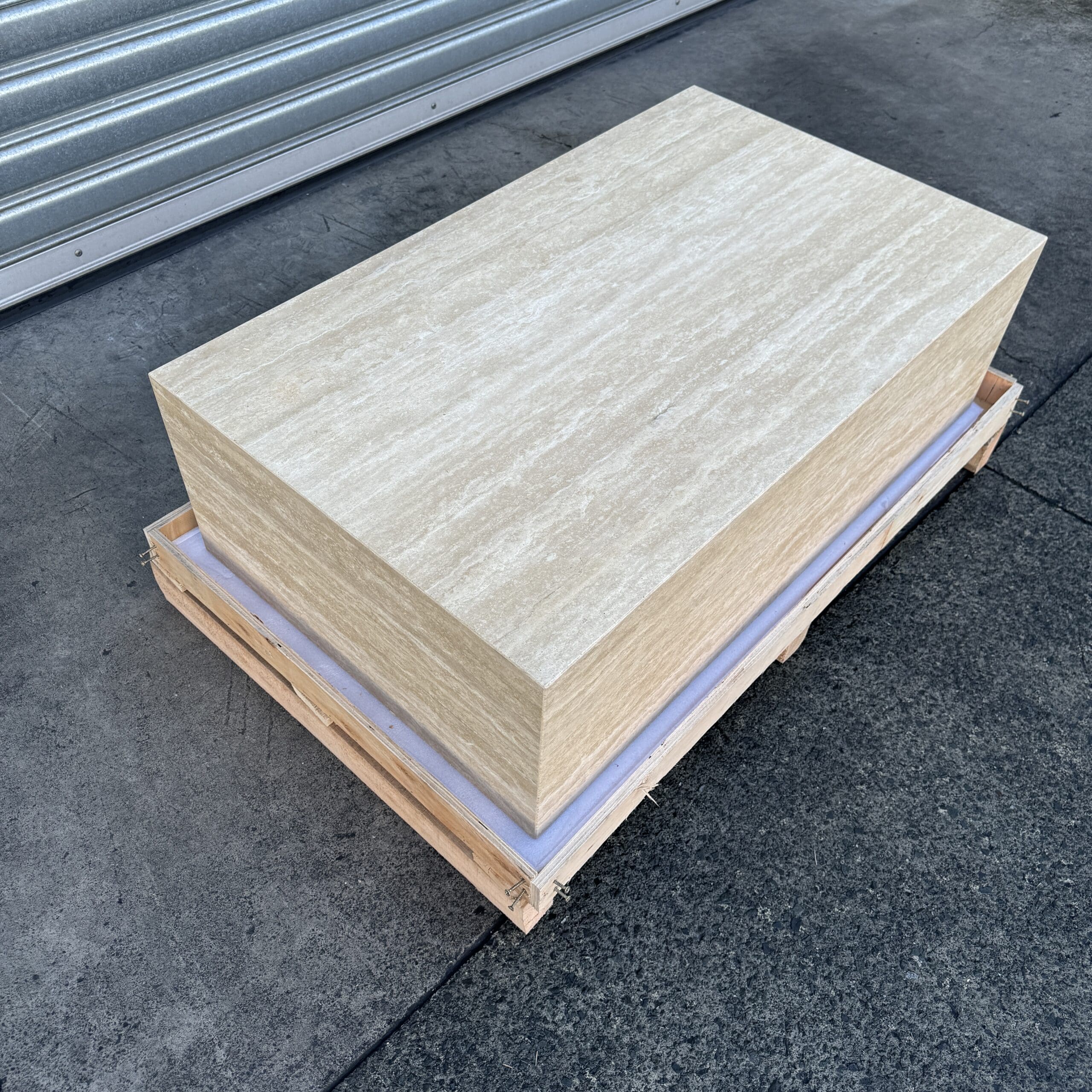 Block Coffee Table - Veincut Travertine - Small natural stone furniture New Zealand - Natural Stone Co