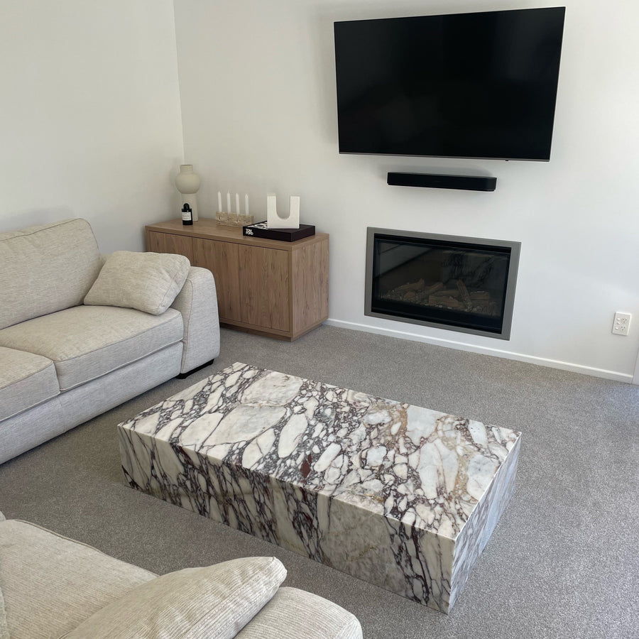 Block Coffee Table - Viola Calacatta Marble natural stone furniture New Zealand - Natural Stone Co