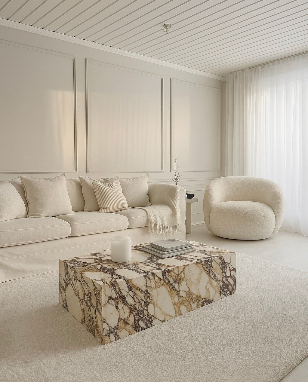 Block Coffee Table - Viola Calacatta Marble - Large natural stone furniture New Zealand - Natural Stone Co