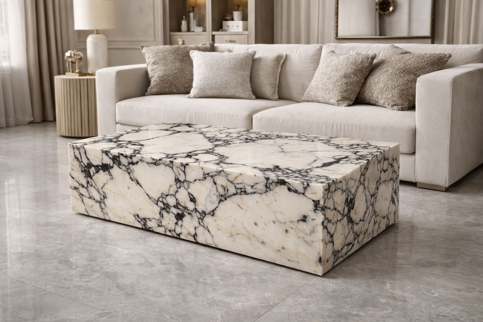 Block Coffee Table - Viola Calacatta Marble - Large natural stone furniture New Zealand - Natural Stone Co
