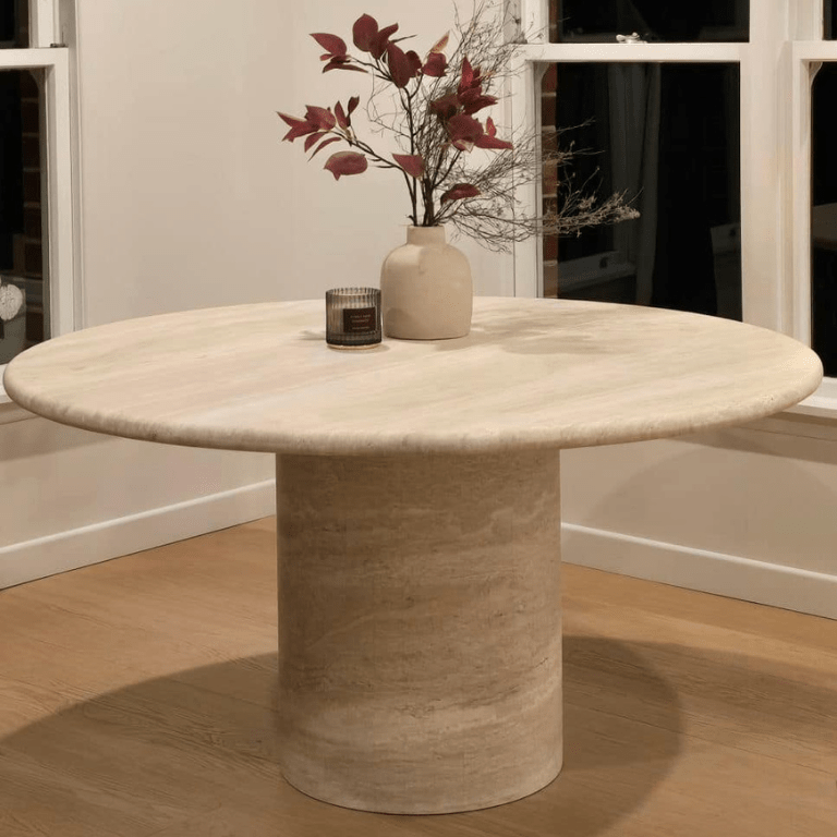 Court Dining Table - Italian Super White Travertine natural stone furniture New Zealand - Natural Stone Co