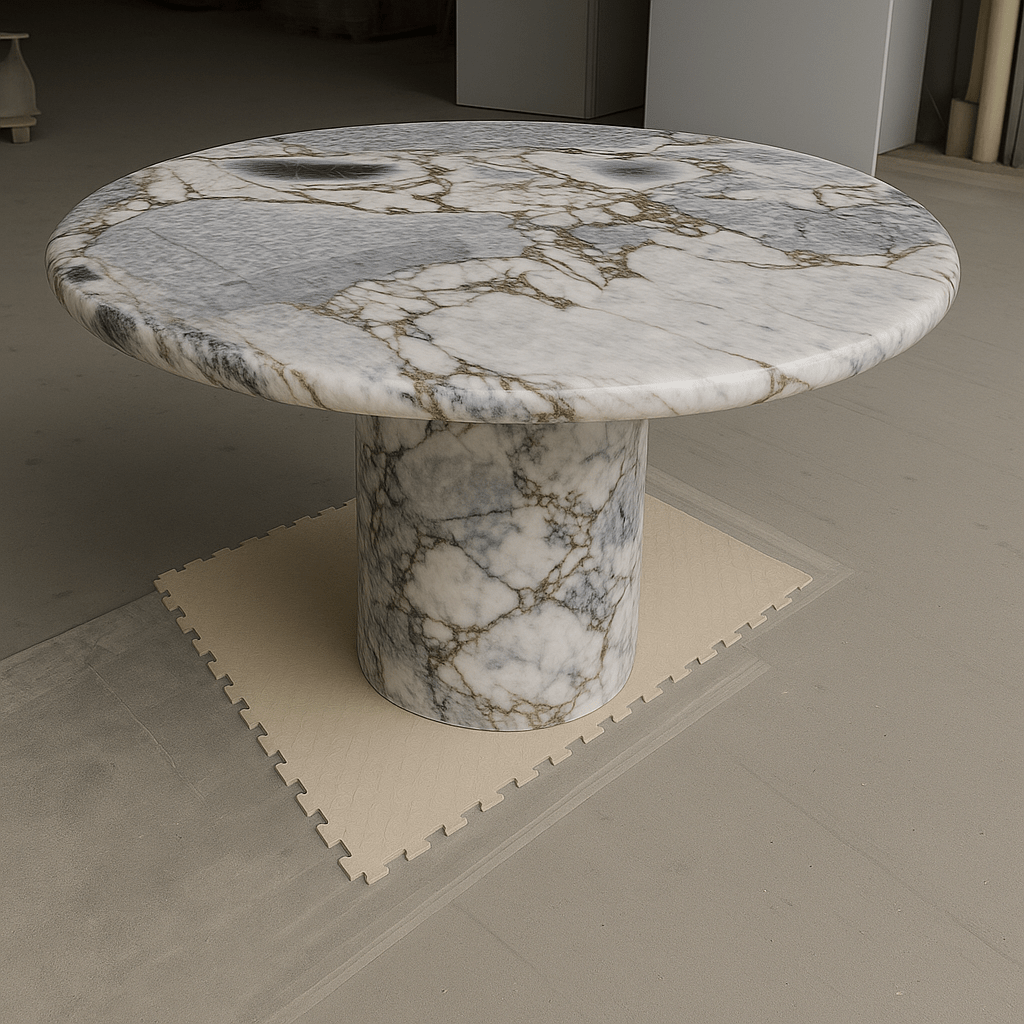 Court Dining Table - Milky Blue Marble natural stone furniture New Zealand - Natural Stone Co
