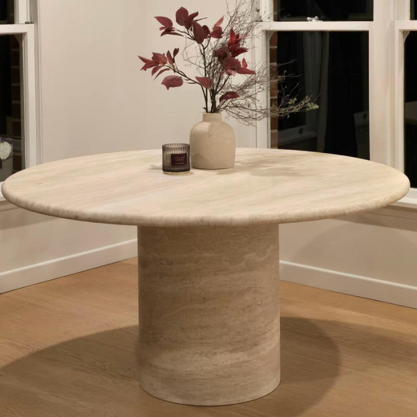 Court Dining Table - Italian Super White Travertine