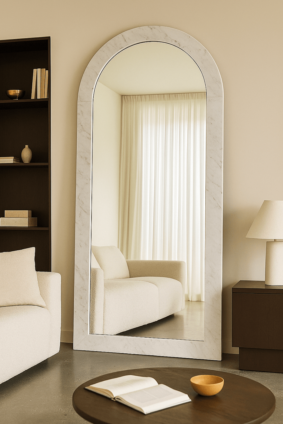 Crescent Arch Mirror - Carrara Marble - Pre - Order natural stone furniture New Zealand - Natural Stone Co