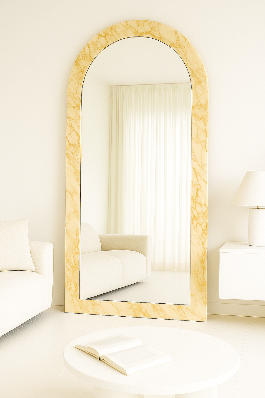 Crescent Arch Mirror - Gold Calcatta - Pre - Order natural stone furniture New Zealand - Natural Stone Co