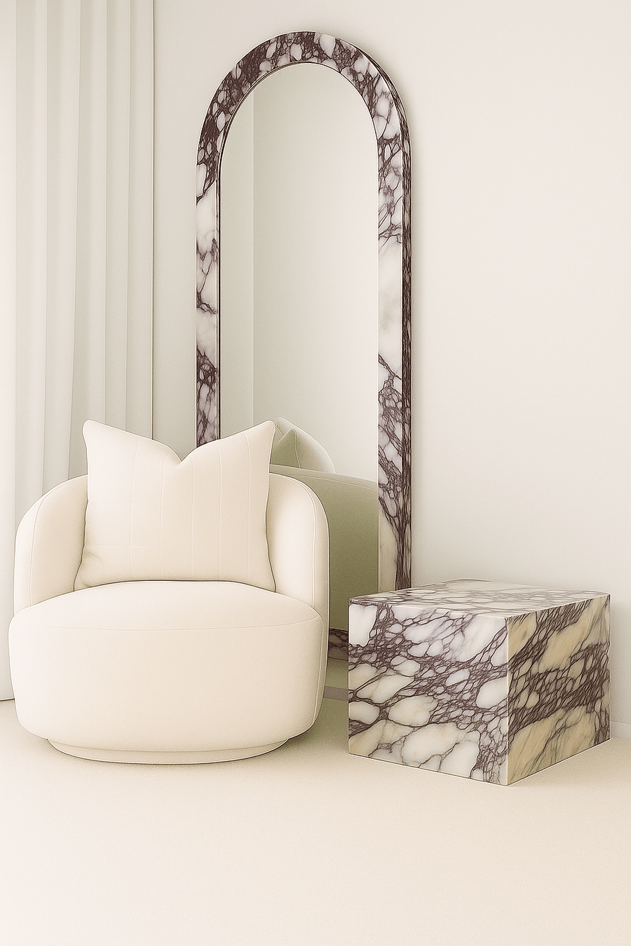 Crescent Arch Mirror - Italian Viola Calacatta - Pre - Order natural stone furniture New Zealand - Natural Stone Co