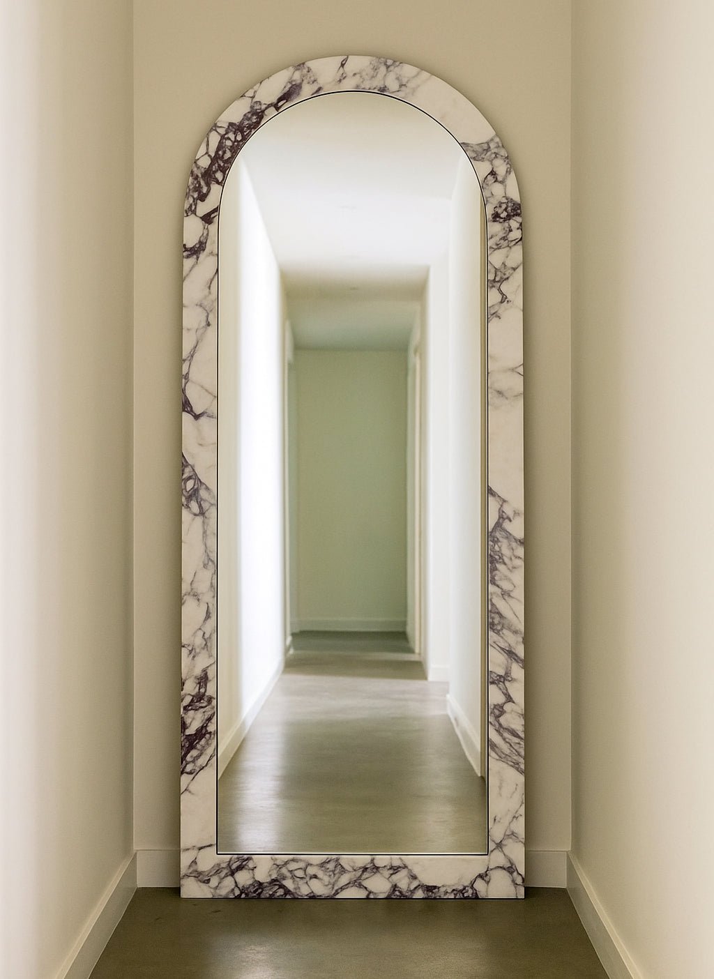 Crescent Arch Mirror - Italian Viola Calacatta - Pre - Order natural stone furniture New Zealand - Natural Stone Co