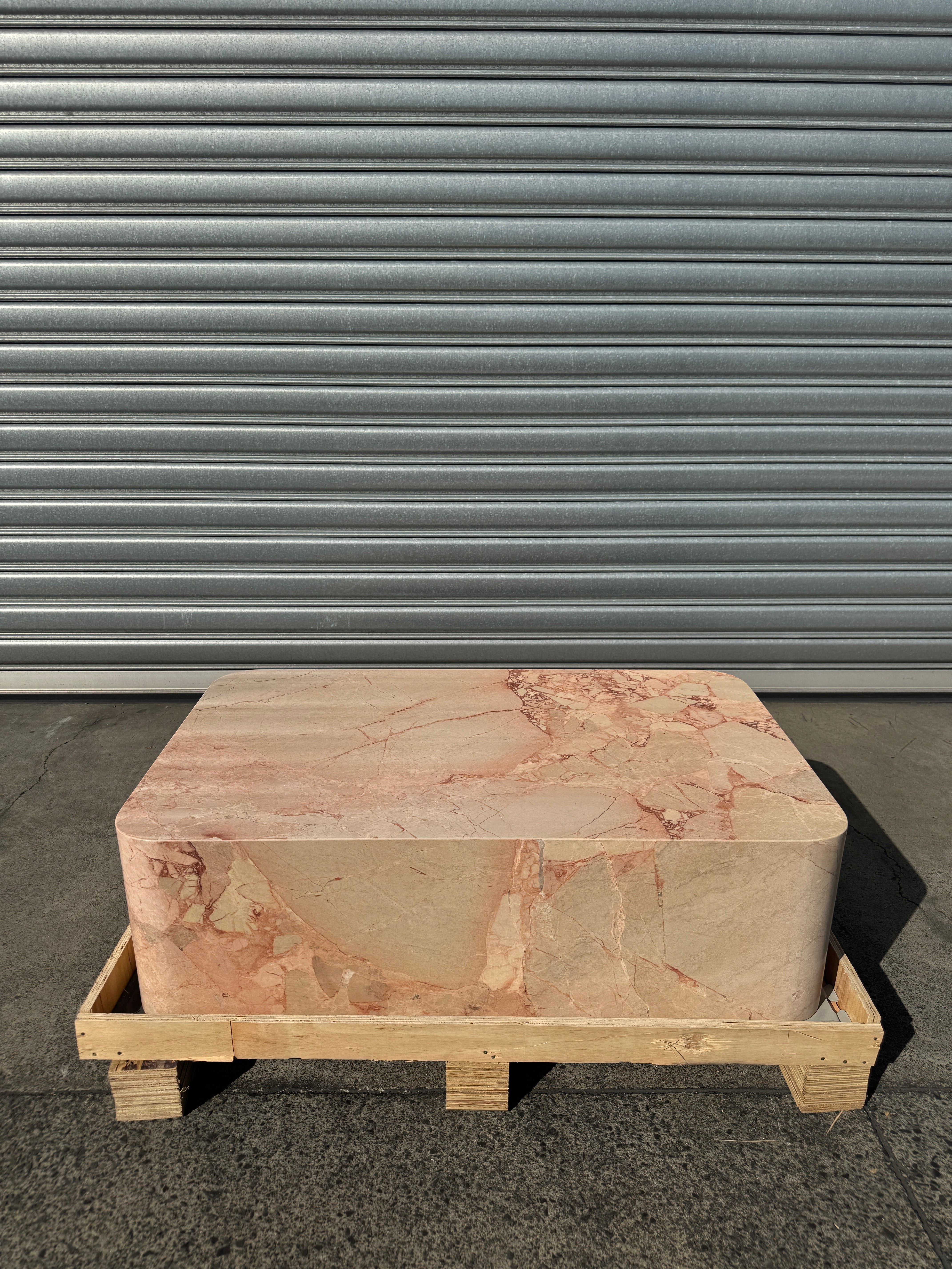 Crescent Corner Coffee Table - Pearl Pink Blush Marble natural stone furniture New Zealand - Natural Stone Co