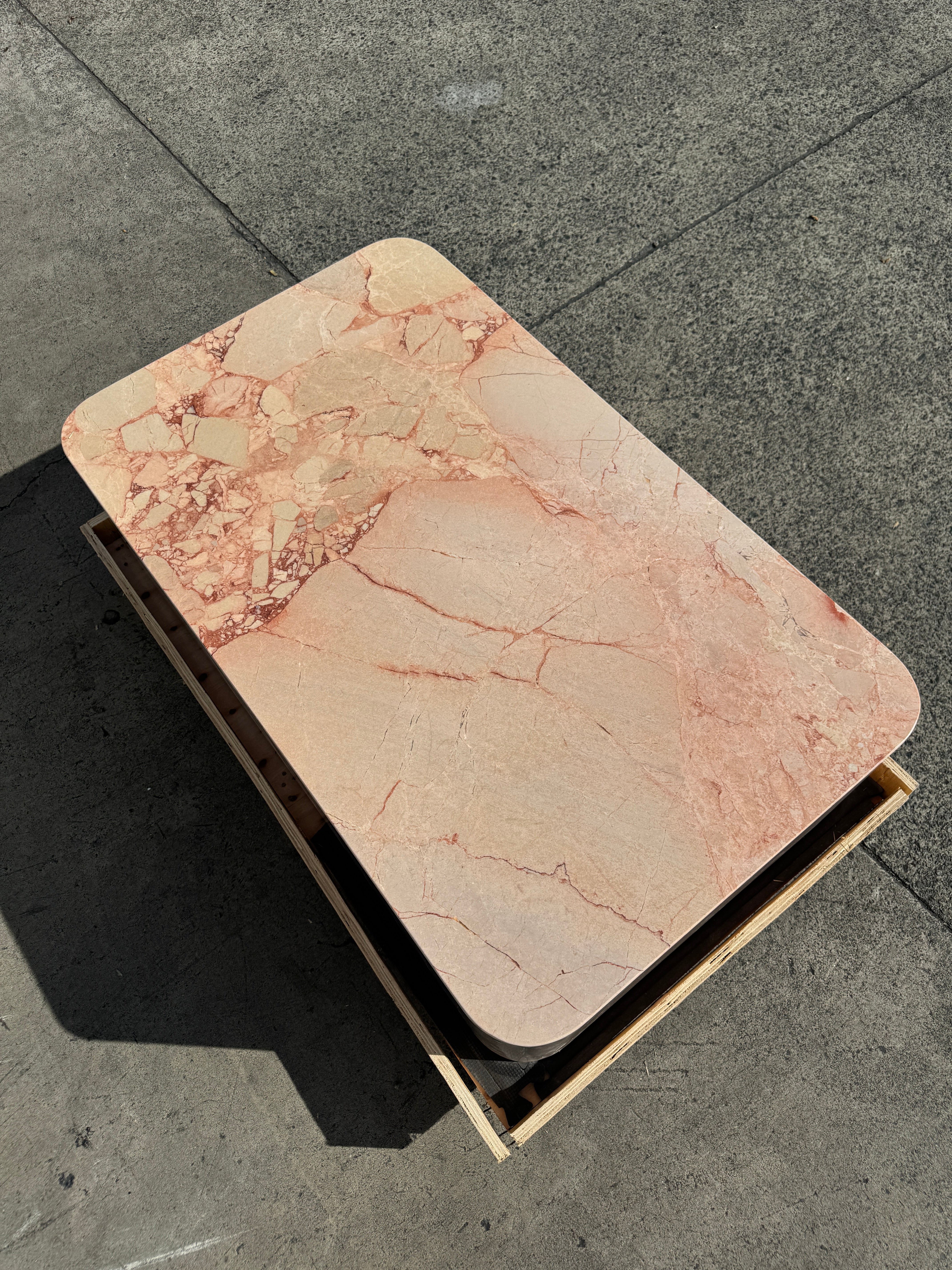 Crescent Corner Coffee Table - Pearl Pink Blush Marble natural stone furniture New Zealand - Natural Stone Co